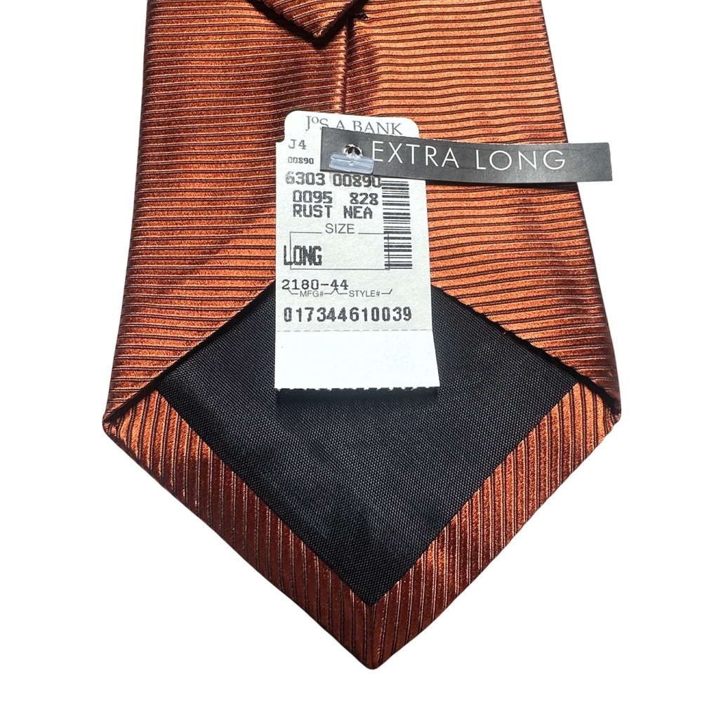 Jos‎ A Bank Mens Rust Copper Ribbed Silk Necktie Extra Long 2180-44 - Picture 3 of 6